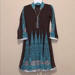 Barbie Collection Embroidery Maxi Dress Brown with Teal and Silver Accents
